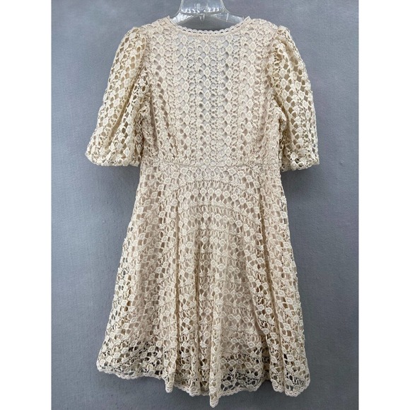 byTiMo Dress Women’s Sz S Ivory Lace Crochet Puff Sleeve V-Neck Babydoll NWOT - Picture 10 of 11